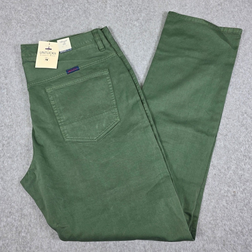 NWT UNTUCKit Renzo Pants Men's 35x32 Olive Green Pima Cotton Stretch Straight